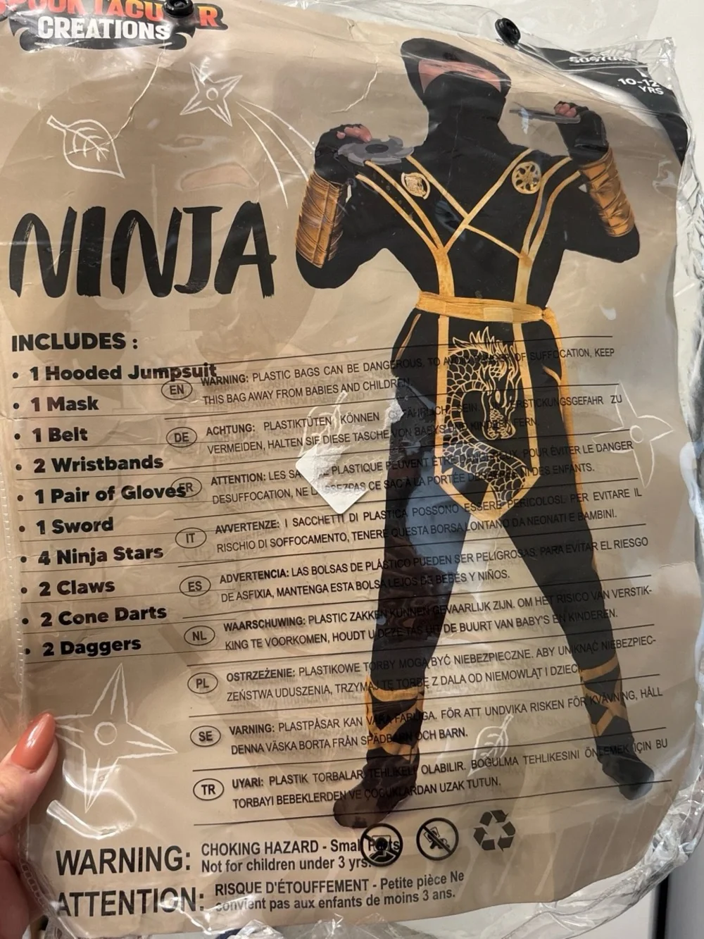 Golden Black Ninja Kids Costume - Hooded Jumpsuit with Mask and Accessories
